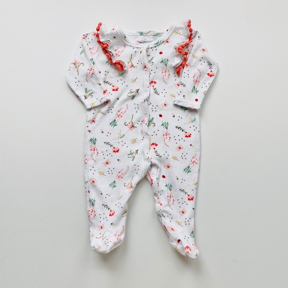 Baby Girl Floral Fringe Shoulder Footed Sle… - Picture 2 of 5